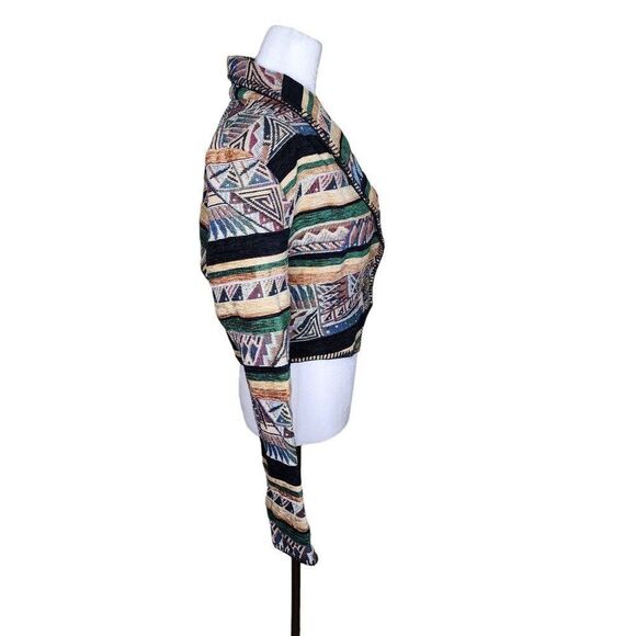 Vintage 1980s Striped Southwestern Jacket Womens Size L Brown Striped Tapestry A - Picture 2 of 4